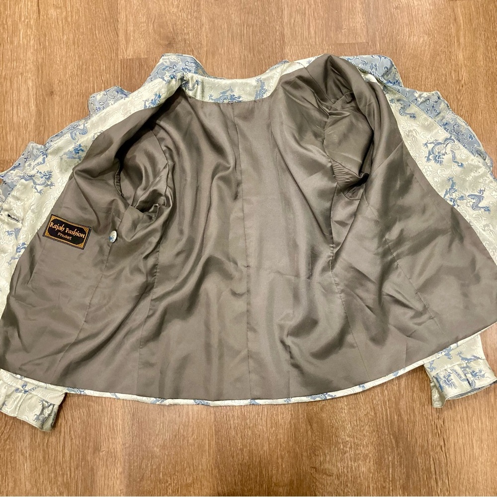 Women's Dragon & Rose Jacket Ruffle Edges Button Front Y2K Style Light Green - Picture 13 of 16